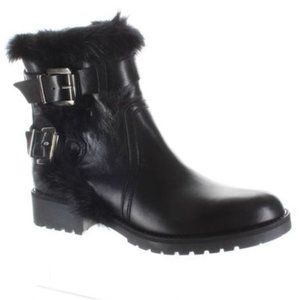 Charles David women black size 8.5 Reno Moto Fur Top Lug Sole boot